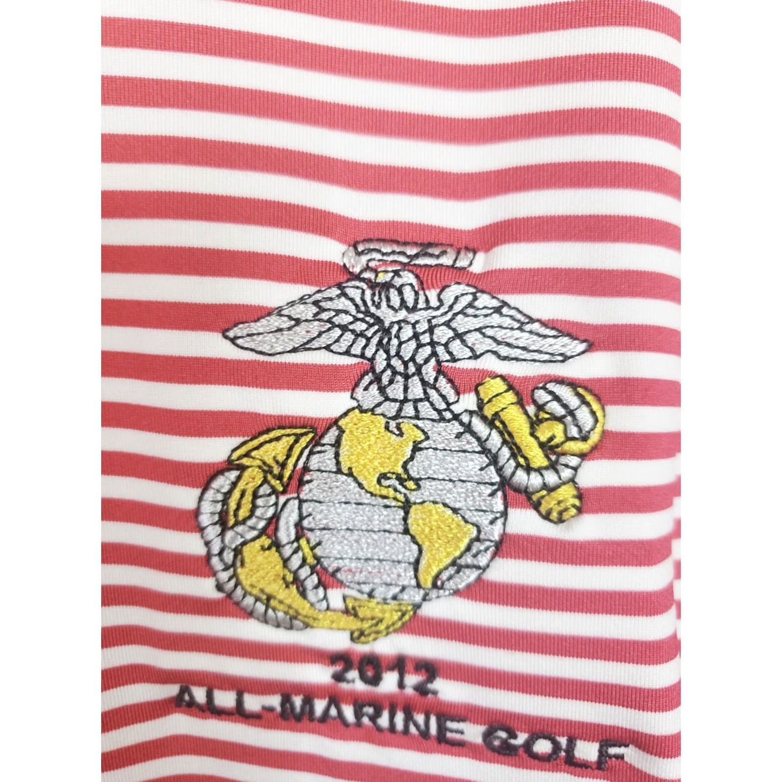 Footjoy FootJoy Polo Shirt Men's L Multicolor Striped USMC Logo Performance Stretch Breathable Moisture Wicking Golf Tee Polo Shirt Size US L / EU 52-54 / 3 - 5 Thumbnail