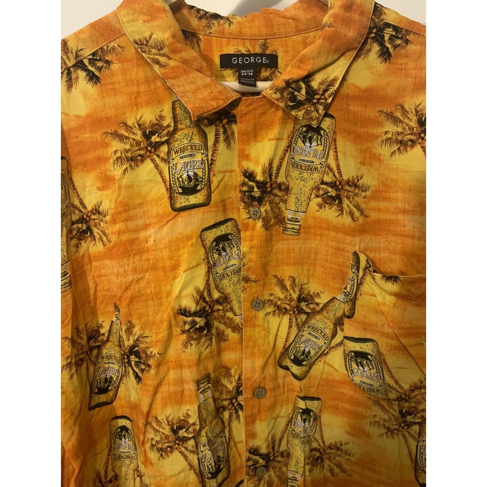 George Wrecked Premium Lager Print Men’s Sz 3XL George Hawaiian Shi Size US XXL / EU 58 / 5 - 4 Thumbnail
