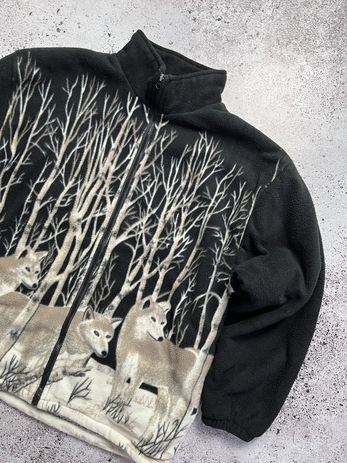 Vintage 🐺Vintage Wolf Fleece Jacket AOP Graphic Nature 90s Y2K Size US XL / EU 56 / 4 - 2 Thumbnail