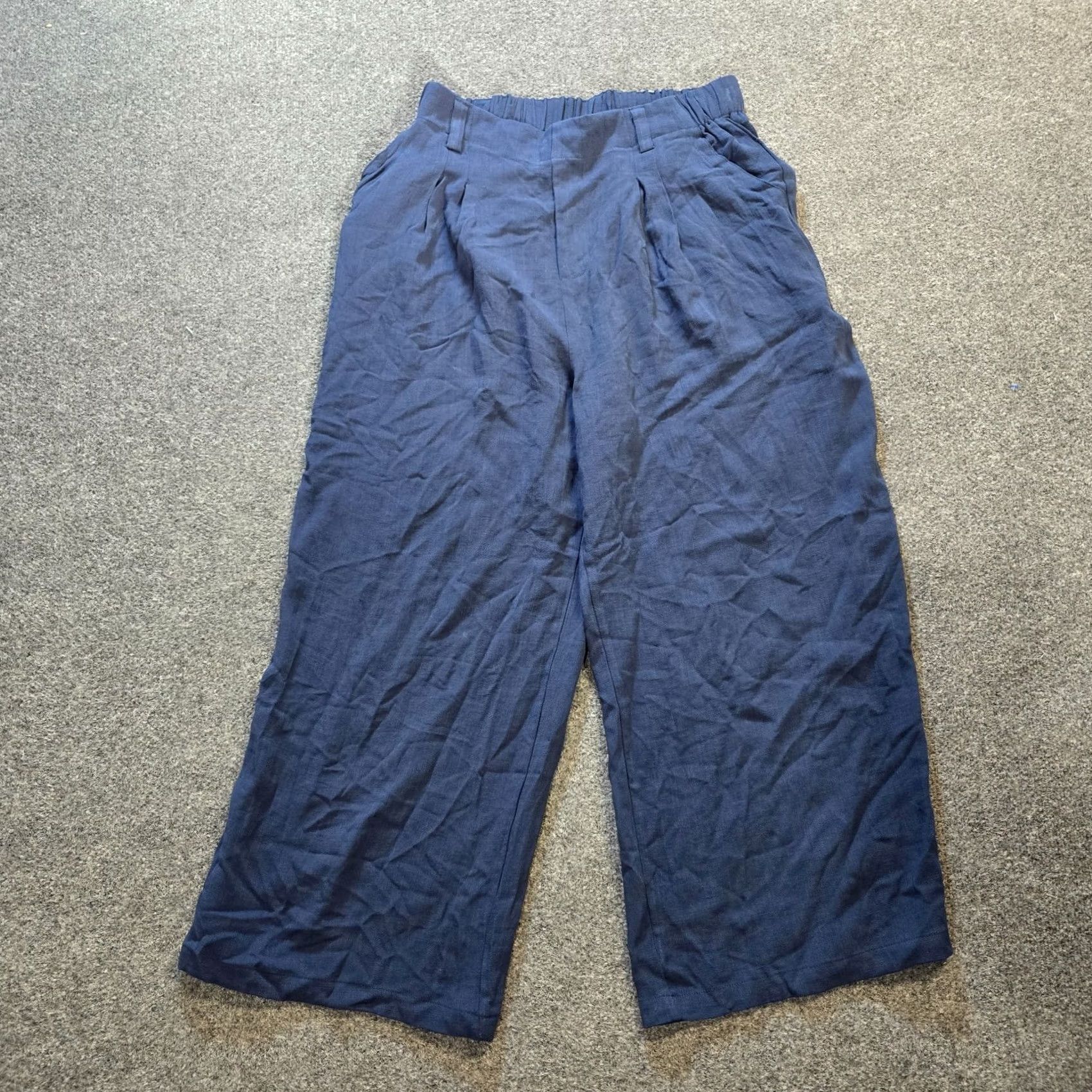 Vintage Halara Pants Womens Petite Large Blue Pleated Wide-Leg Stretch Casual Dress Pants Size 36" / US 14 / IT 50 - 2 Thumbnail