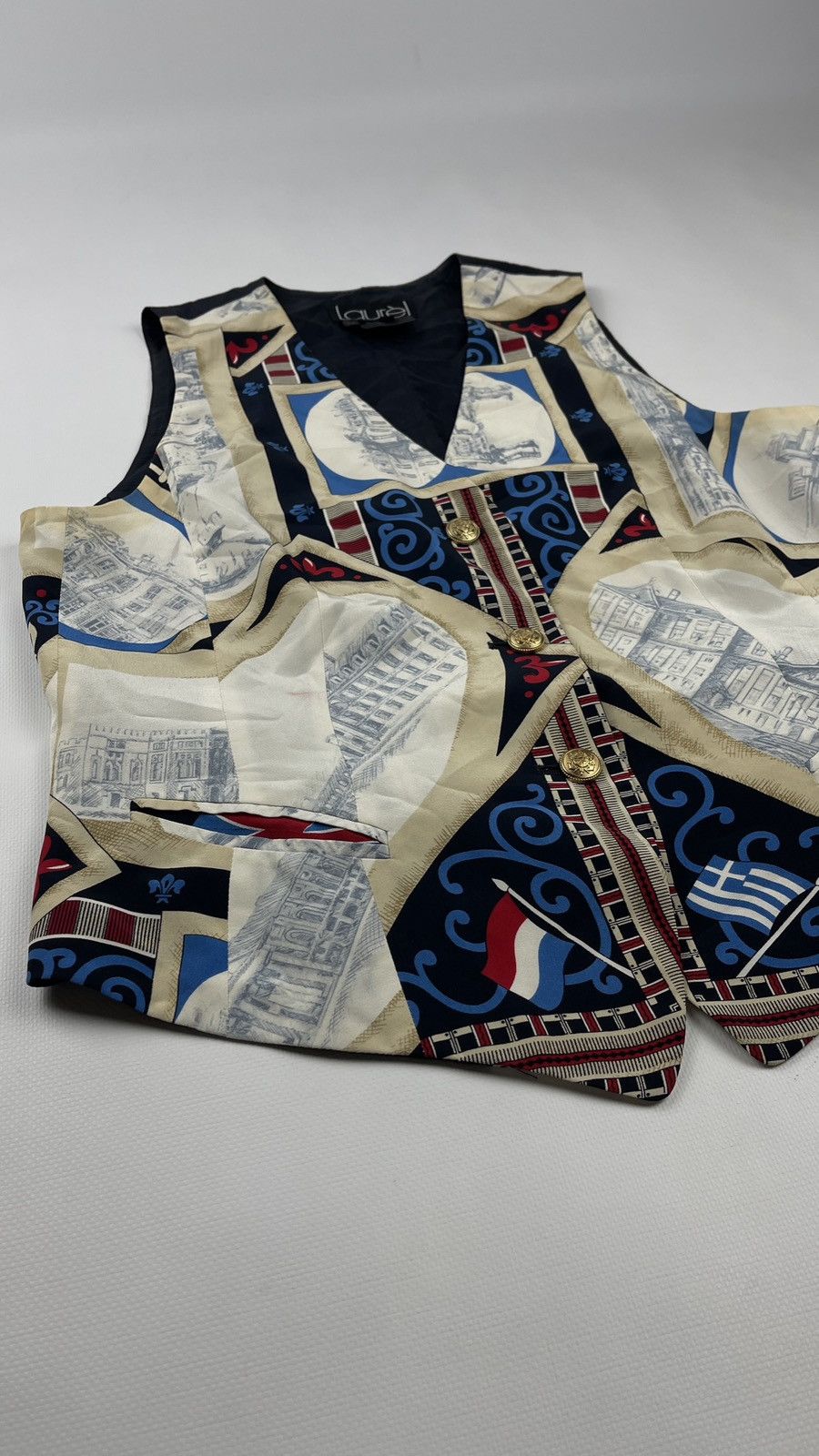 Designer × Vintage Vtg Laurel Silk Printed Waistcoat Vest Size L / US 10 / IT 46 - 2 Thumbnail