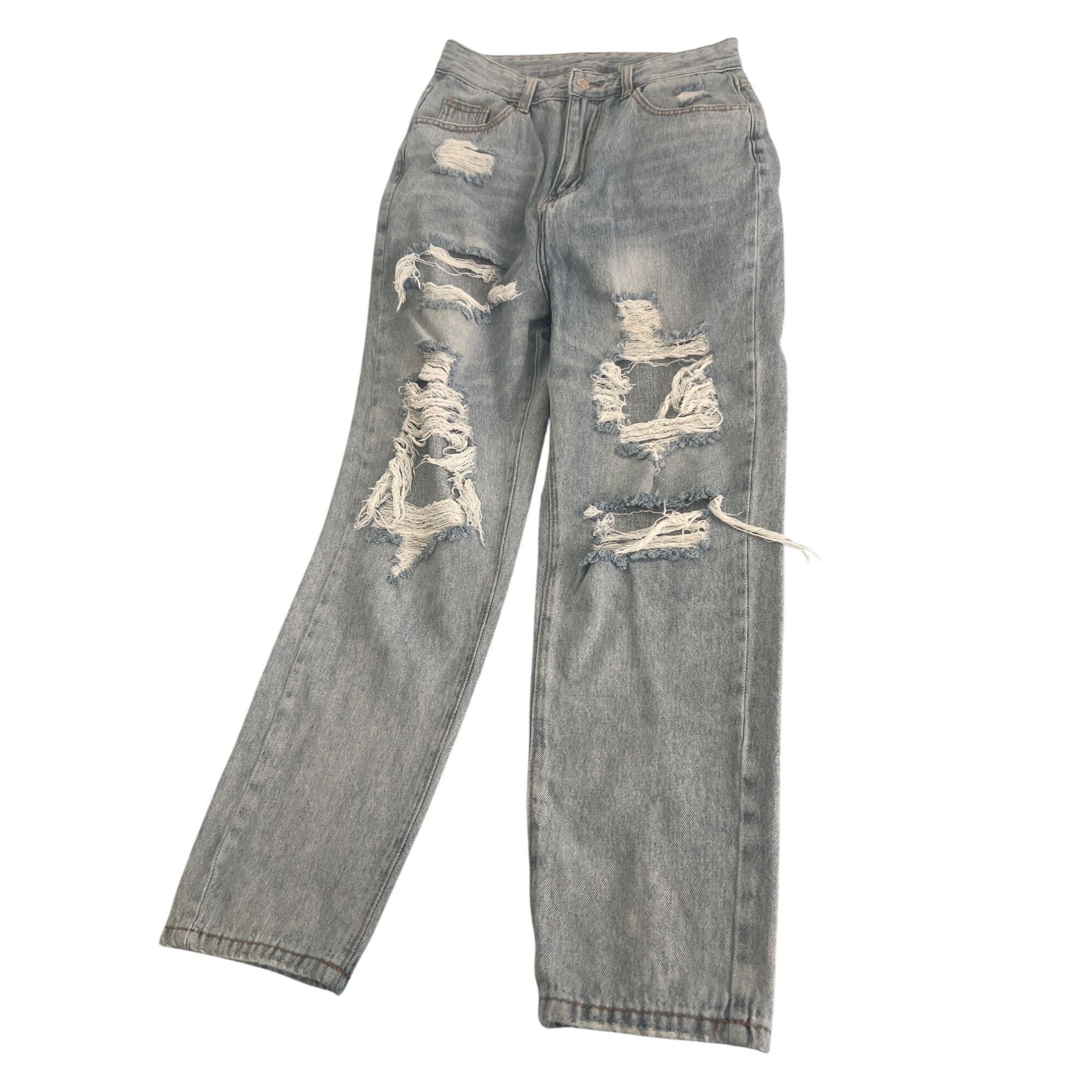 Shein Shein Light Wash Distressed High-Waisted Jeans Destroyed Hol Size 28" / US 6 / IT 42 - 1 Thumbnail