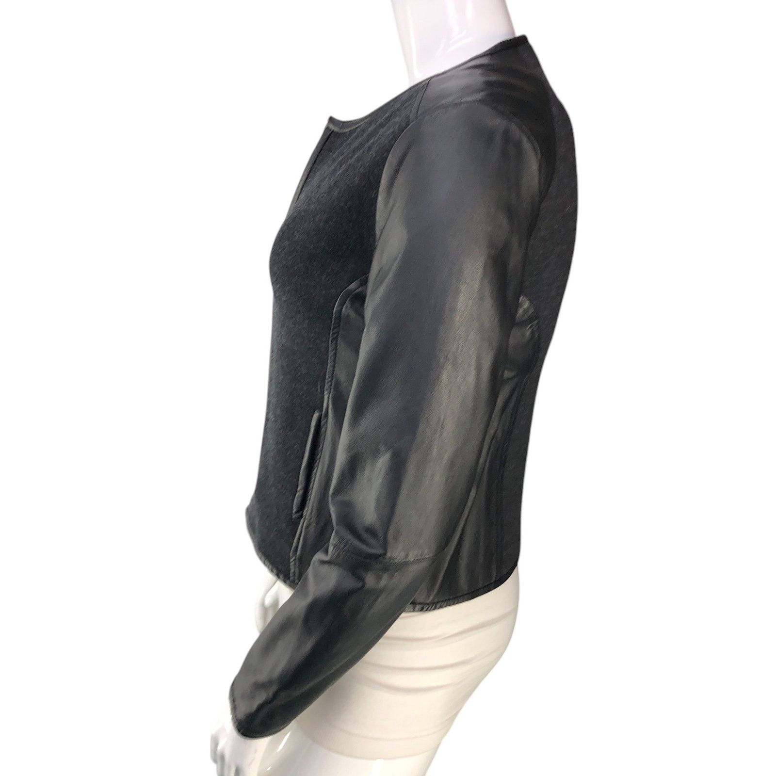 Eileen Fisher Eileen Fisher Size M Jacket Collarless Wool Leather Panel Size M / US 6-8 / IT 42-44 - 5 Thumbnail