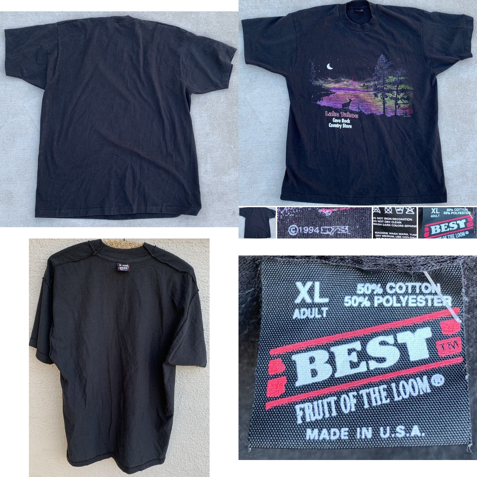 Fruit Of The Loom VINTAGE Fruit of the Loom T-Shirt Graphic Tee 80s XL Black Cotton Blend Short Sleeve Men Nature Animals 1990s Shirt Images See Pics Size US XL / EU 56 / 4 - 9 Thumbnail
