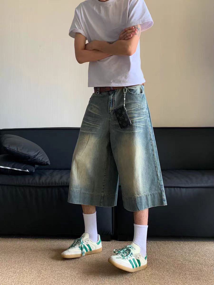 Japanese Brand × Vintage Vintage wide leg washed straight jean shorts Size US 33 - 4 Thumbnail