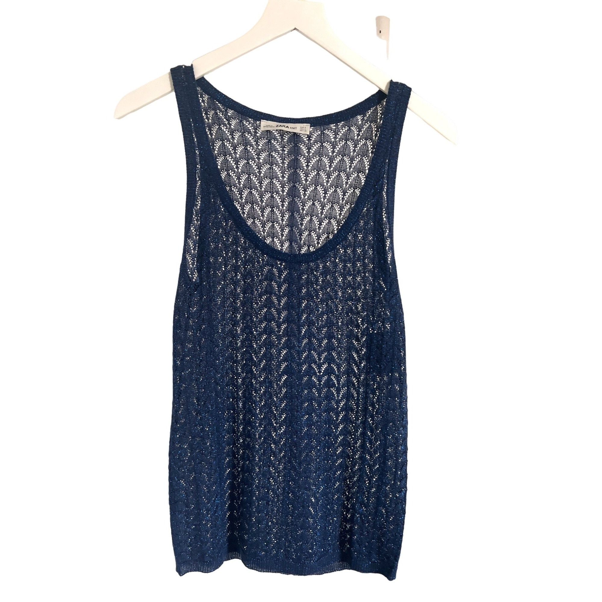 Zara Zara Midnight Blue Metallic Knit Sheer Tank Top Size S / US 4 / IT 40 - 2 Thumbnail