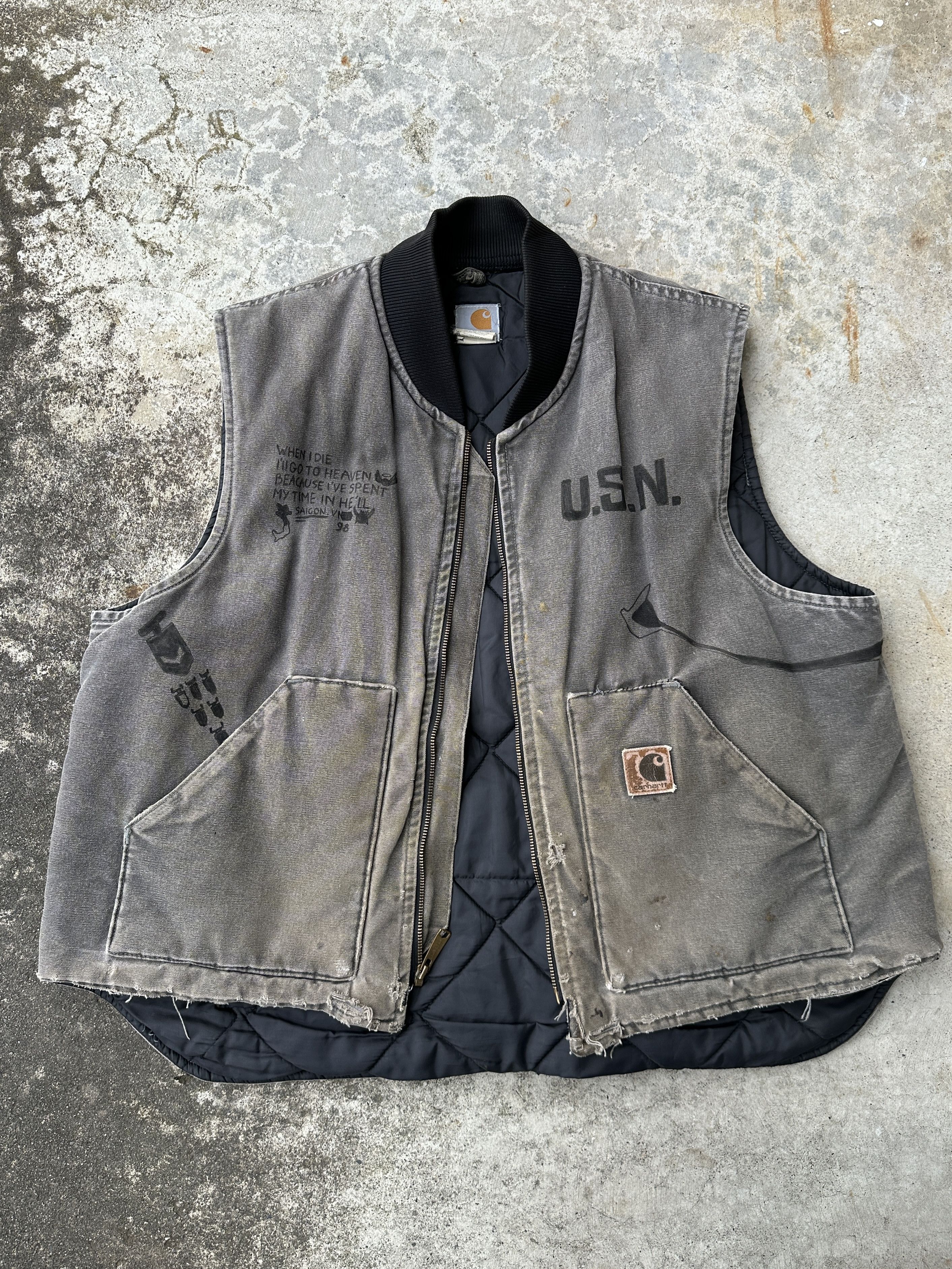 Carhartt Trashed USN VN WAR Sailor Anchor NUKE Carhartt Sunfade vest Size US XL / EU 56 / 4 - 3 Thumbnail