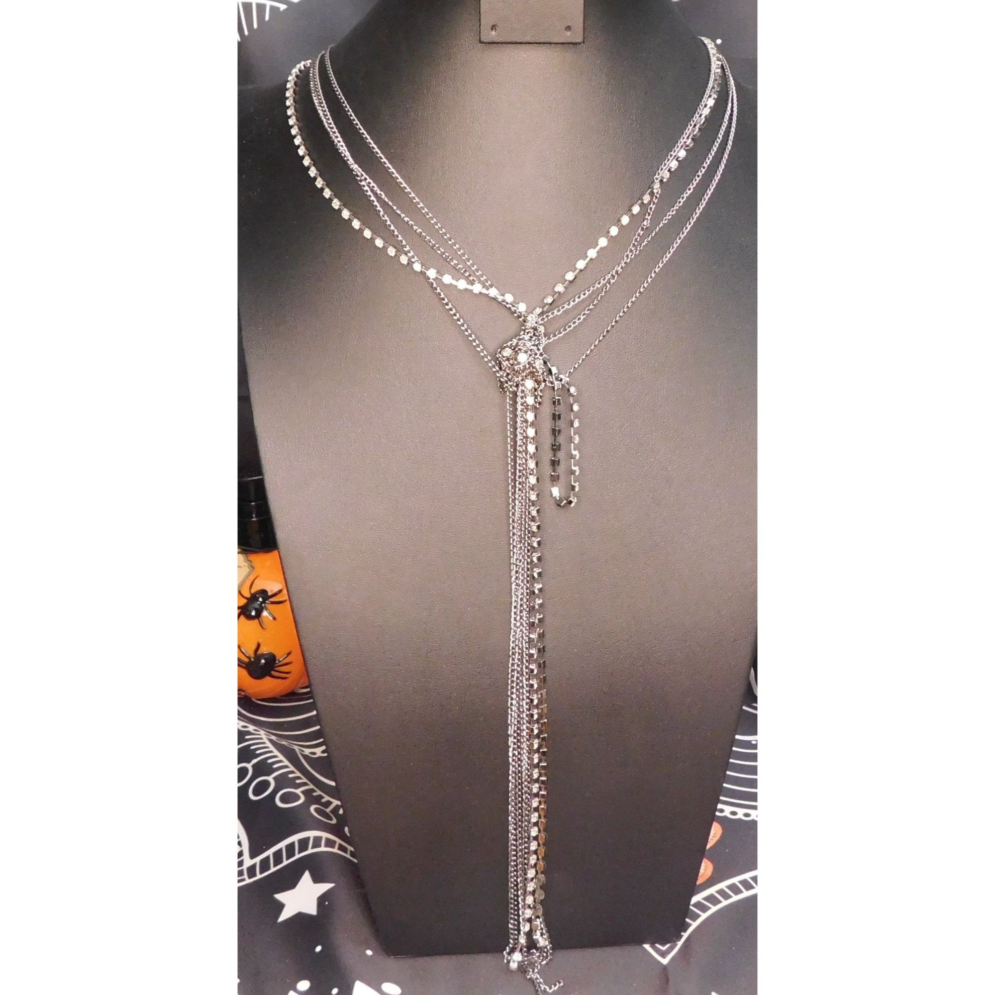 Other Glam Metal Abstract Knotted Chain And Rhinestone Necklace Size ONE SIZE - 2 Thumbnail
