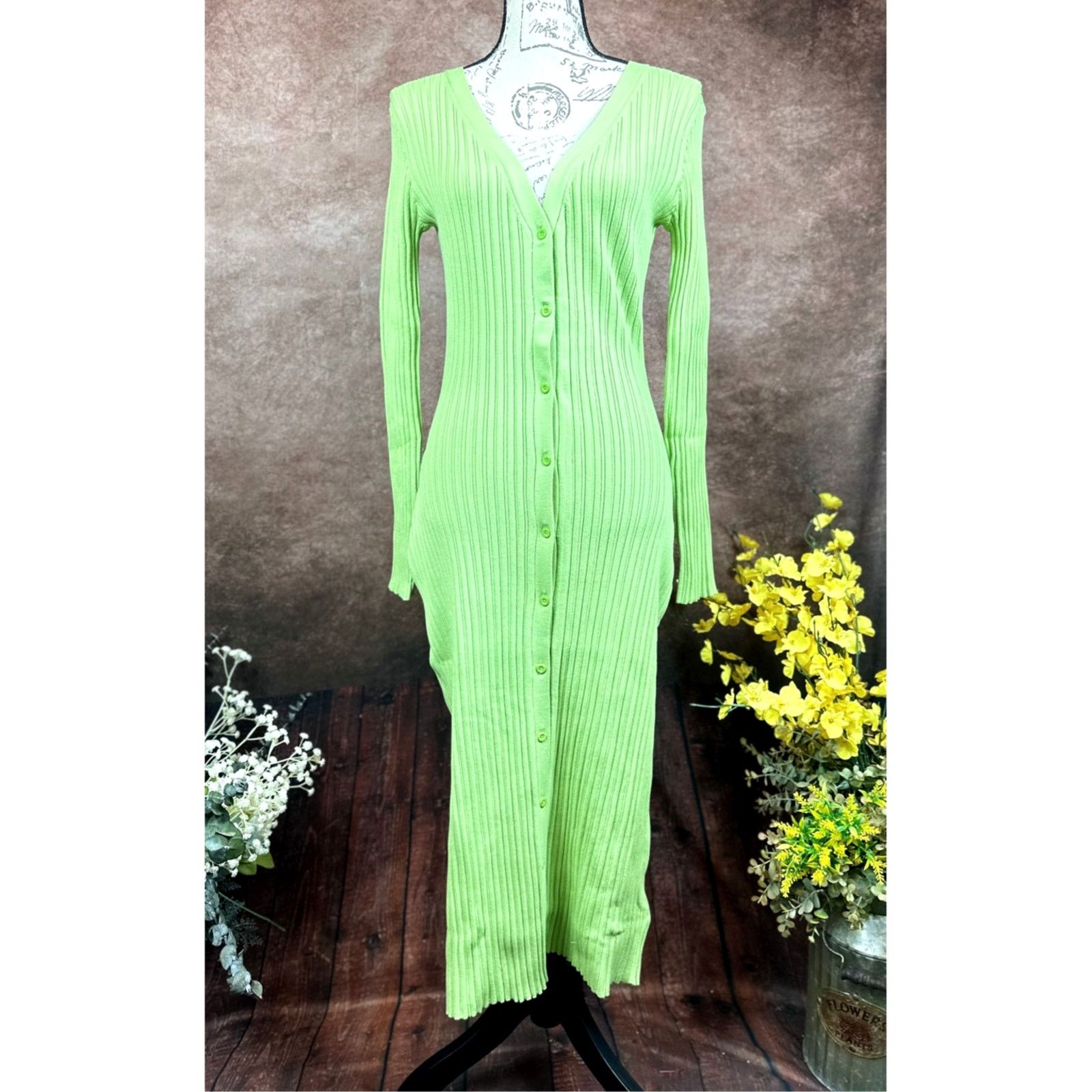 Other LITA By Ciara Rib Cardigan Button Front Midi Dress - Lime -S Size S / US 4 / IT 40 - 5 Thumbnail