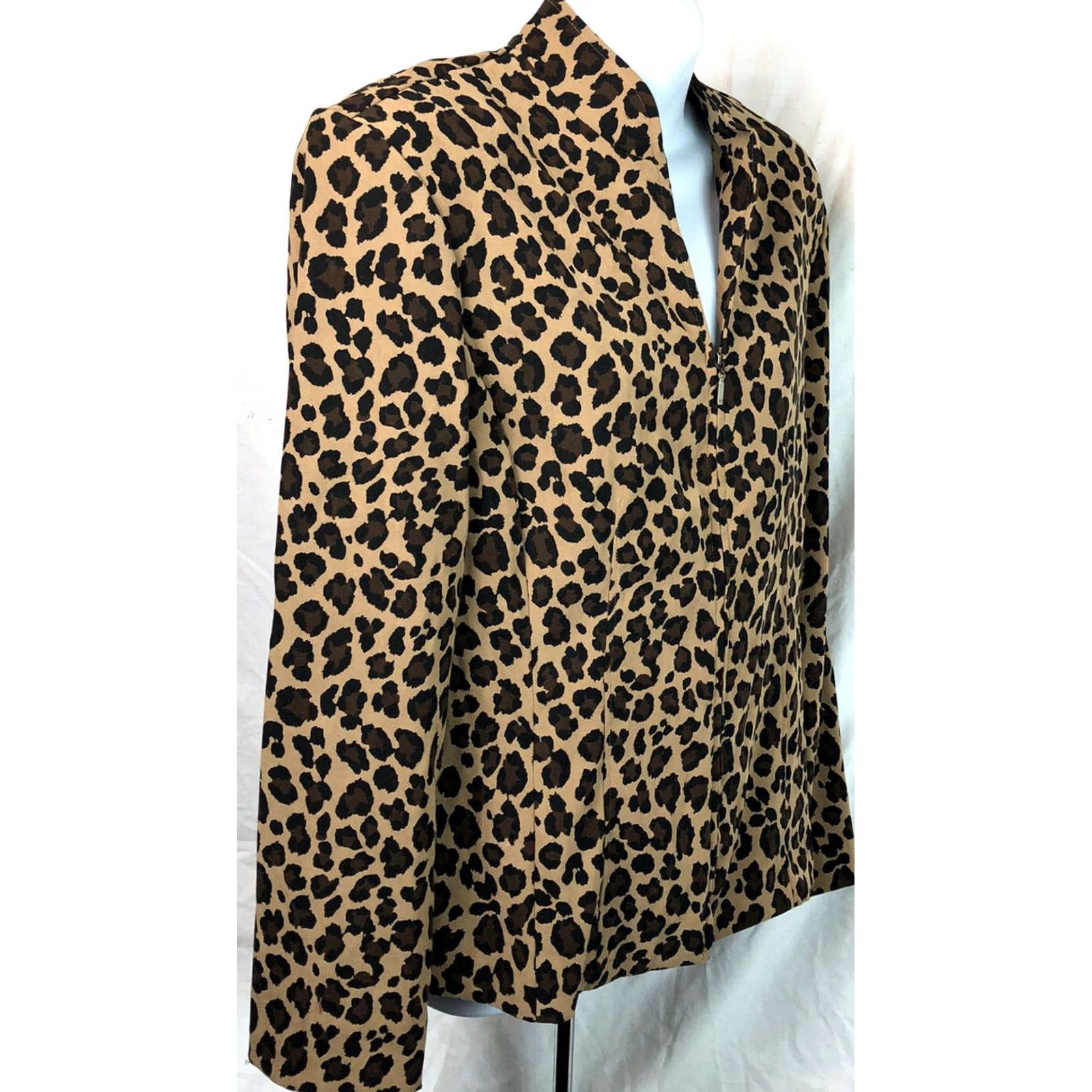 Vintage VINTAGE Dressbarn Jacket Womens M Brown Leopard Zip Stand Collar 90s Retro Y2K Size M / US 6-8 / IT 42-44 - 2 Thumbnail