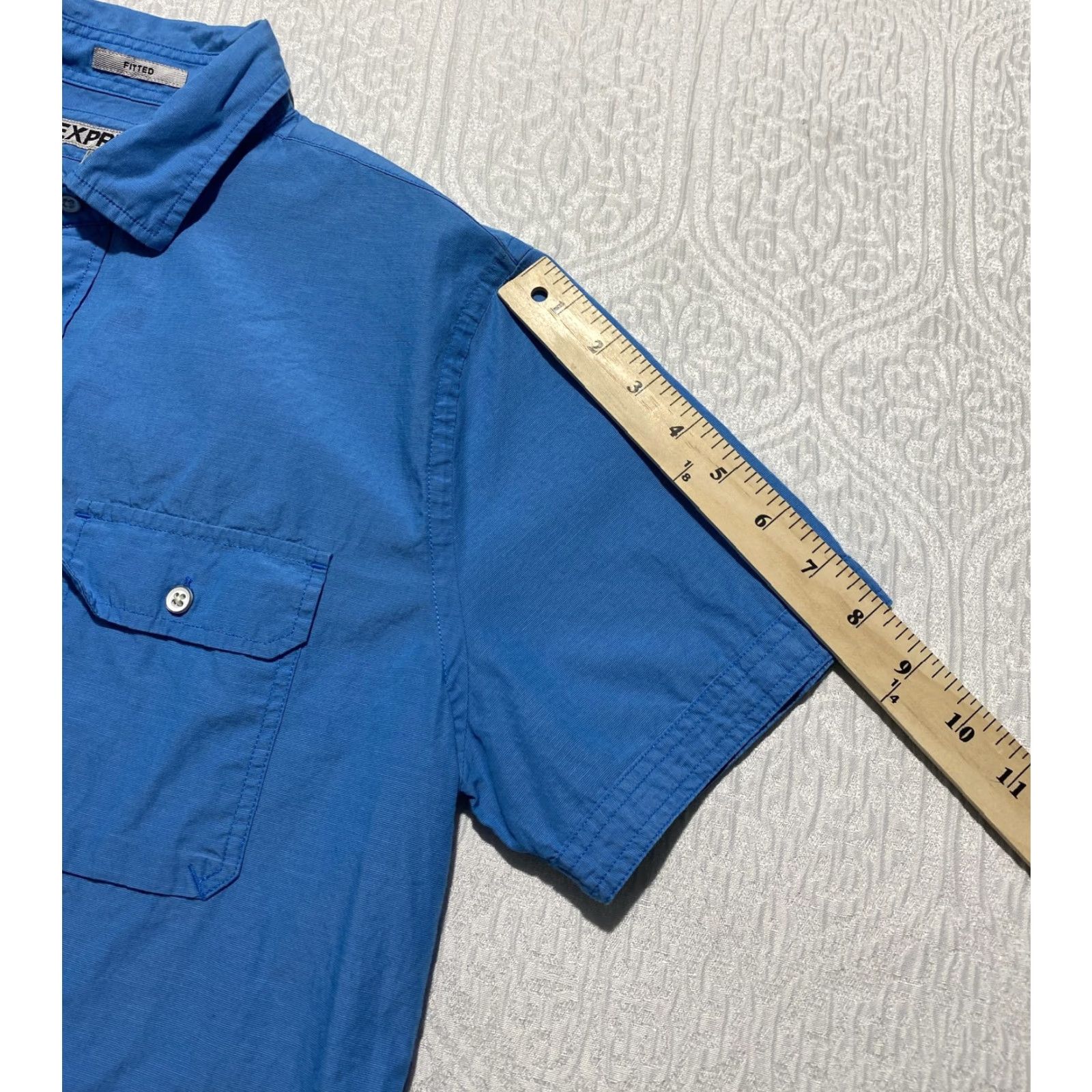 Express Express Shirt Mens Medium Blue Fitted Short Sleeve Button Front Cotton Casual Size US M / EU 48-50 / 2 - 8 Thumbnail