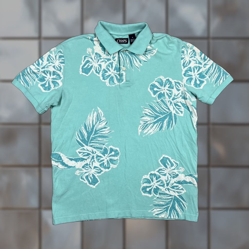 Chaps Chaps Polo Shirt Men Medium Aqua Blue Floral Print Short Sleeve EUC Size US M / EU 48-50 / 2 - 1 Thumbnail