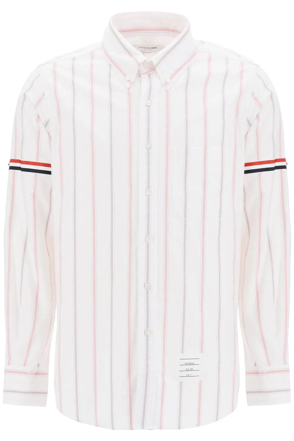image of Thom Browne O1S22I1N0324 Striped Oxford Button-Down Shirt In White, Men's (Size Large)