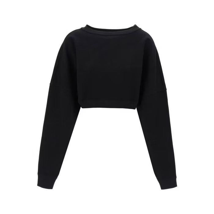 image of Saint Laurent Paris O1S22I1N0524 Embroidered Cropped Sweatshirt In Black, Women's (Size Large)