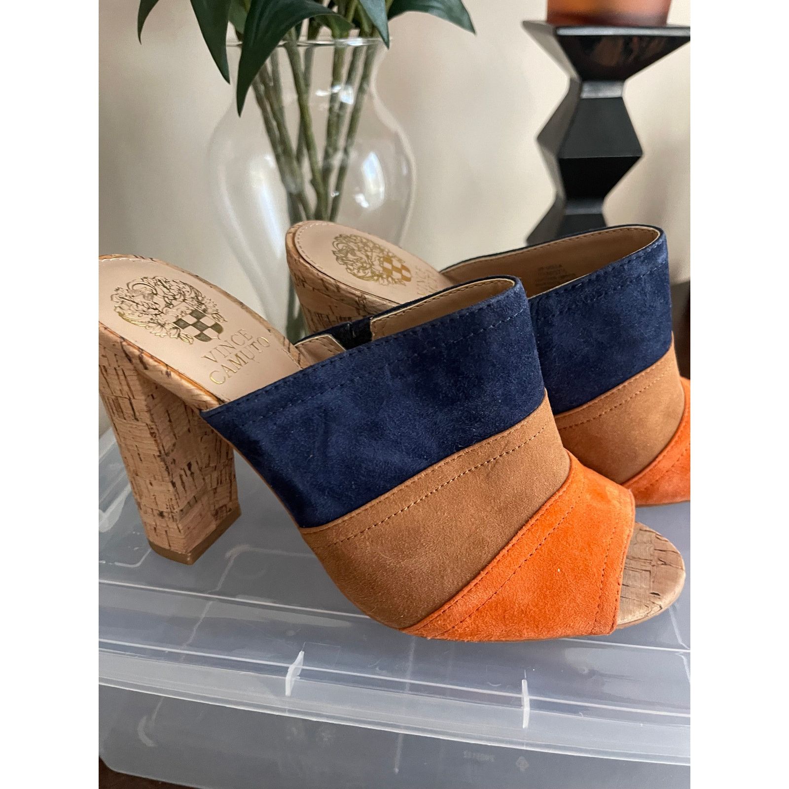 Vince Camuto VINCE CAMUTO Color-Block Suede Cork-Heel Mules – Size 7 Size US 7 / IT 37 - 2 Thumbnail