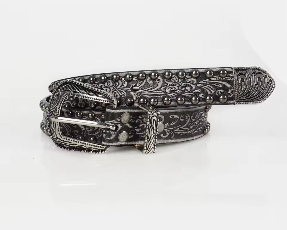 Japanese Brand retro old threaded rivet embossed Pu Leather belt Size ONE SIZE - 2 Thumbnail