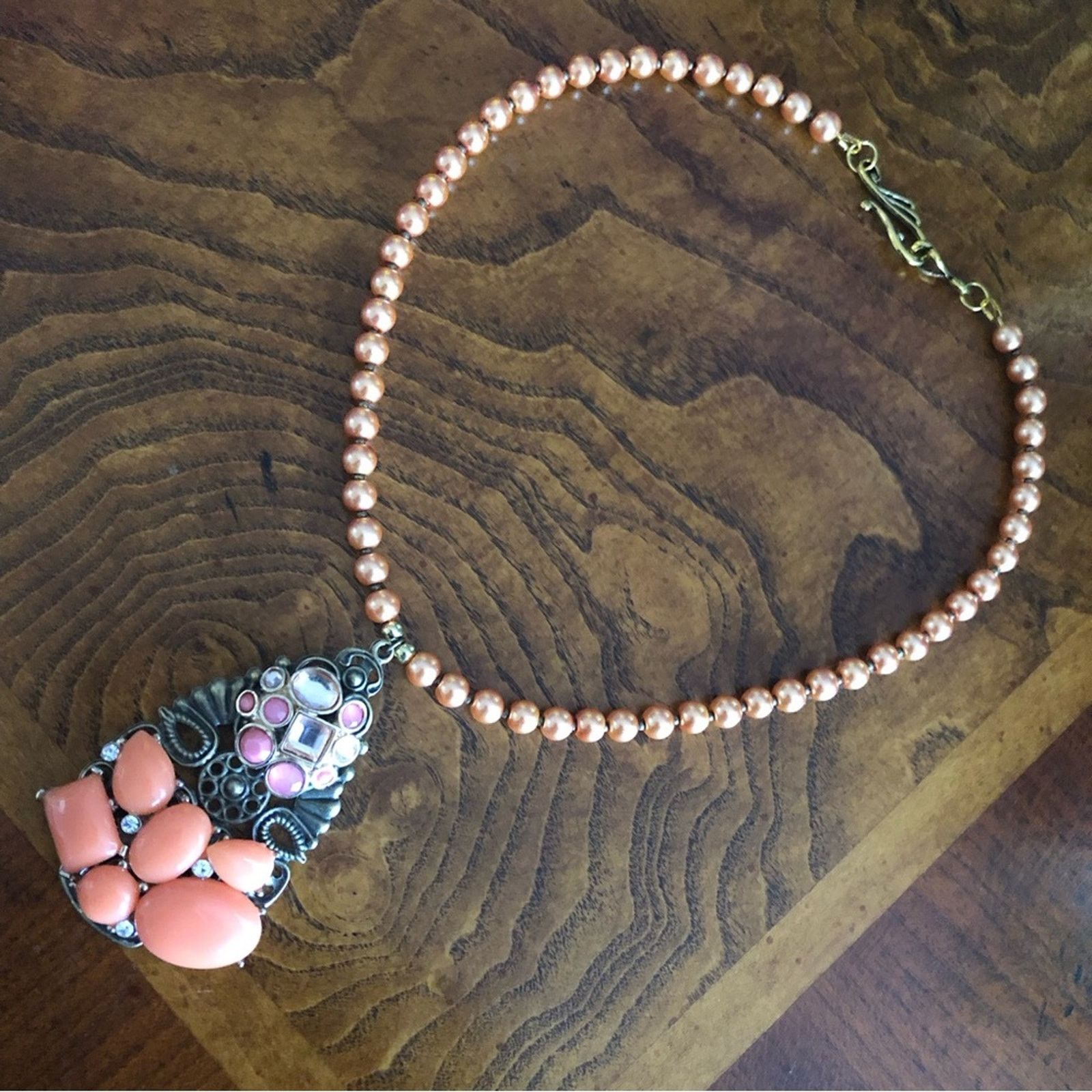 Handmade Handcrafted repurpose stone covered filigree Pearl necklace Size ONE SIZE - 10 Thumbnail