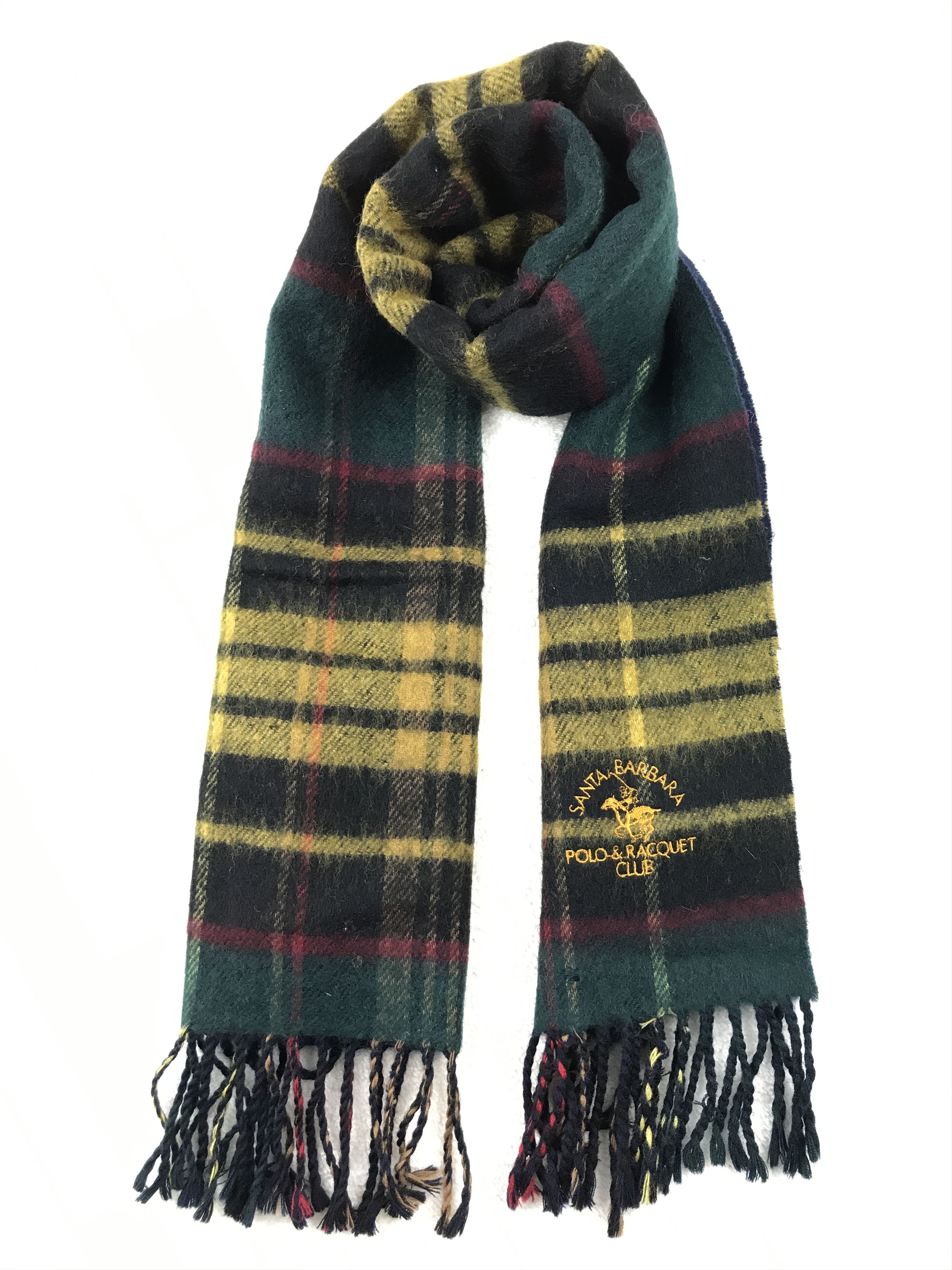 Vintage Polo Racquet Club Scarf Muffler Wool Cashmere