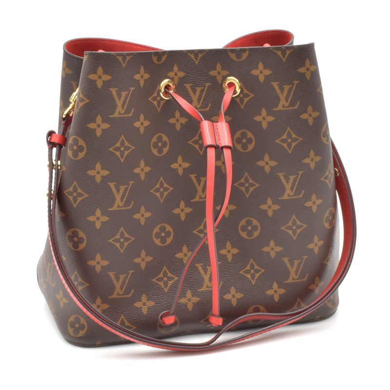 image of Louis Vuitton Neonoe Monogram Coquelico Shoulder Bag Brown Red, Women's