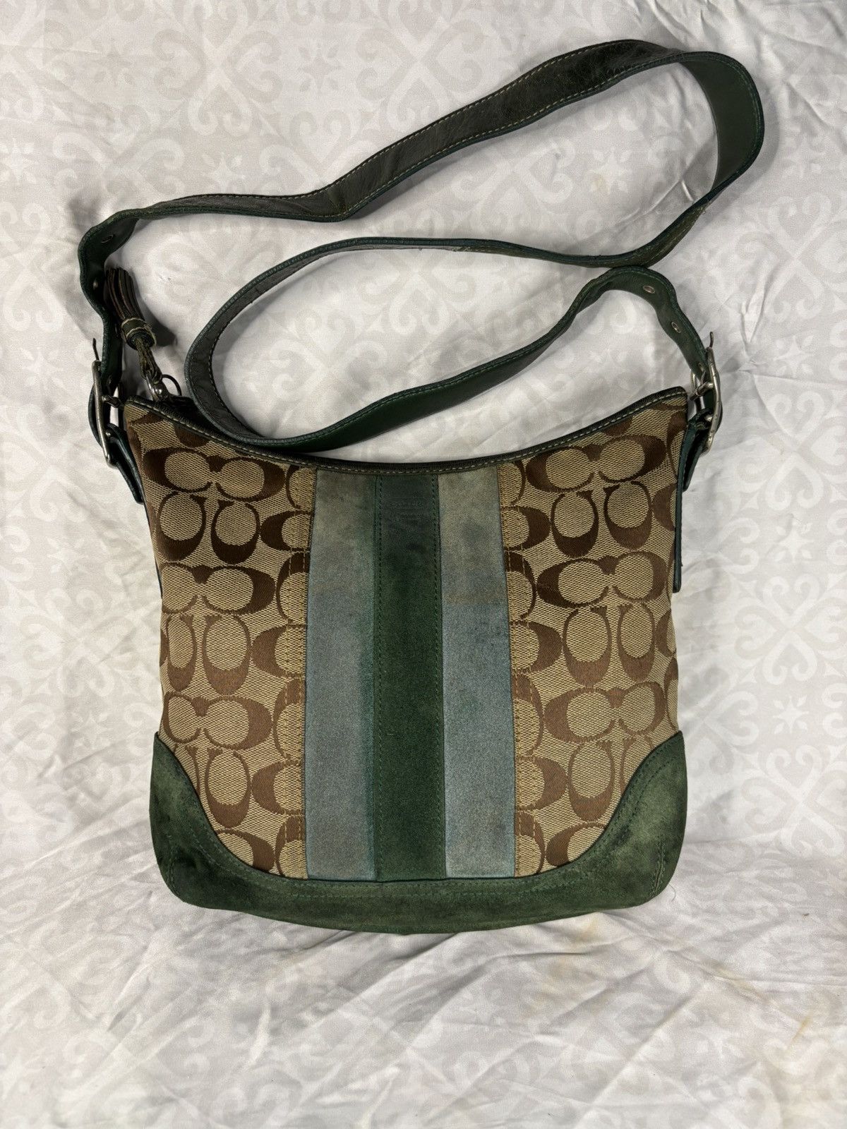 Coach (over used) Coach Green Suede Leather Sling Bag Size ONE SIZE - 1 Thumbnail