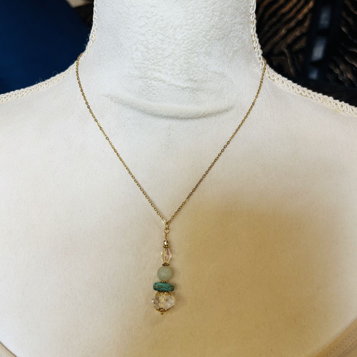 Handmade Handcrafted vintage bead turquoise quartz drop necklace Size ONE SIZE - 3 Thumbnail