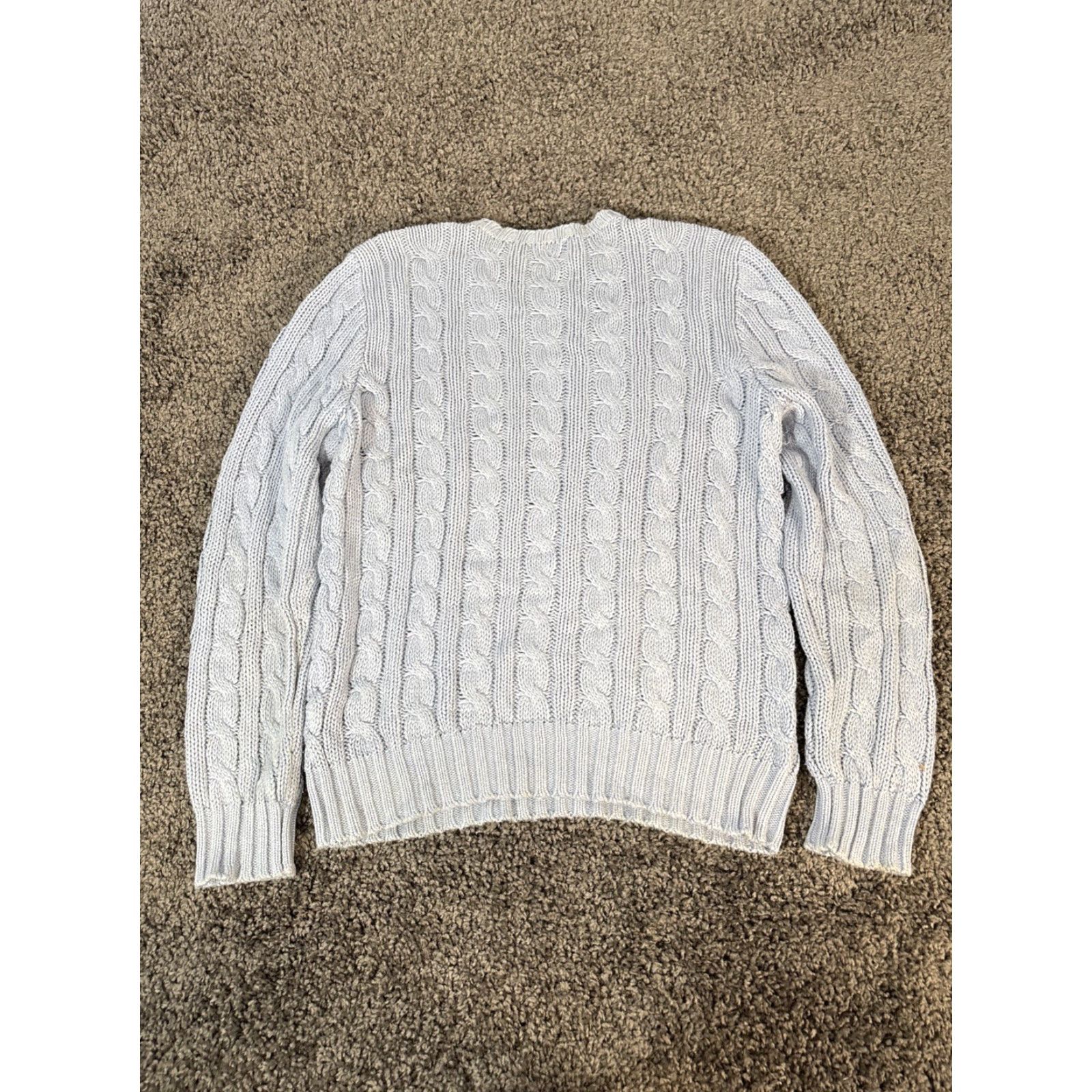 Polo Ralph Lauren VINTAGE Polo Ralph Lauren Men’s Cable Knit Sweater L Blue Fisherman 90s Pony Logo Embroidered Crew Neck Size US L / EU 52-54 / 3 - 5 Thumbnail