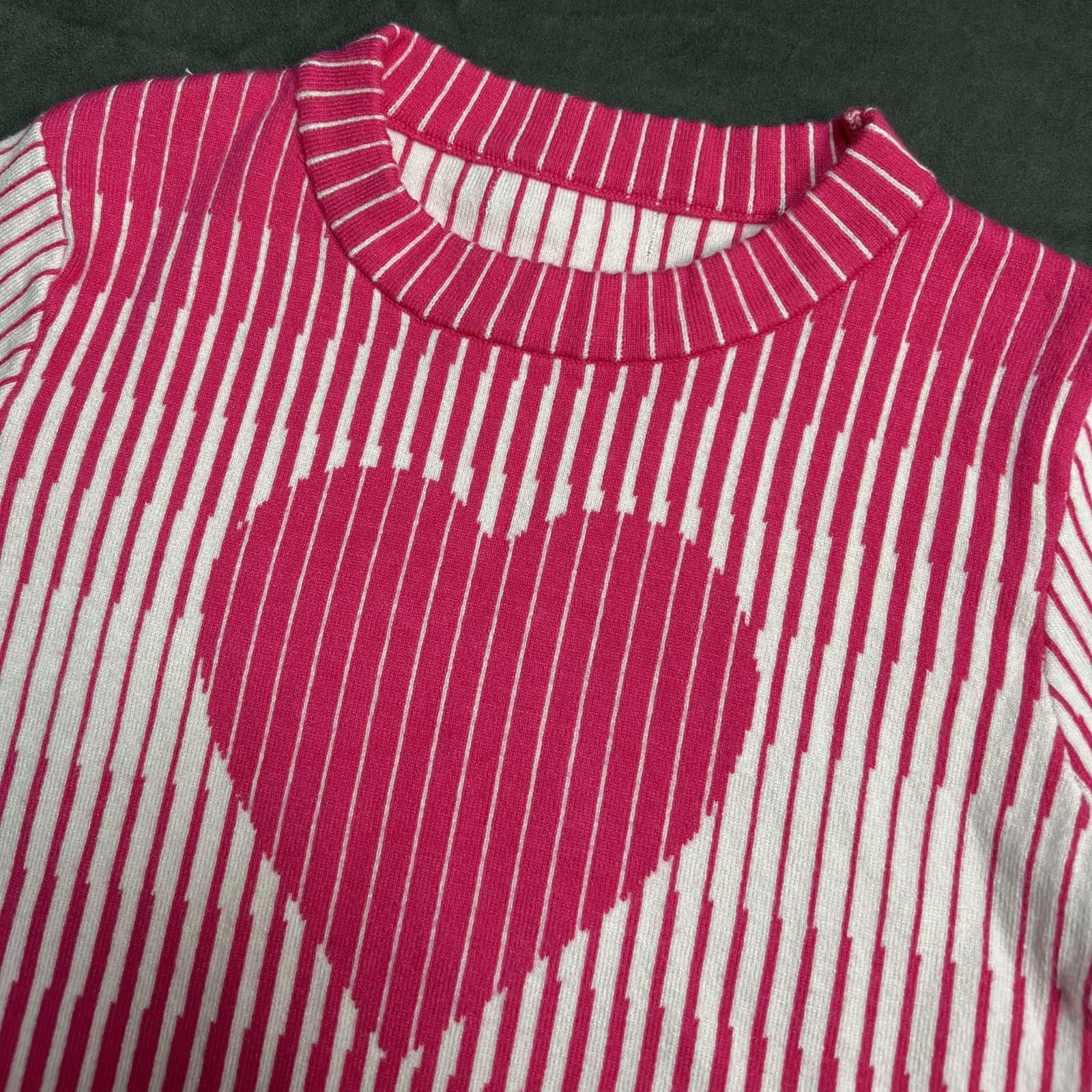 Japanese Brand Pink White Striped Heart Crop Jumper – Kawaii Y2K Aesthetic Size ONE SIZE - 5 Thumbnail