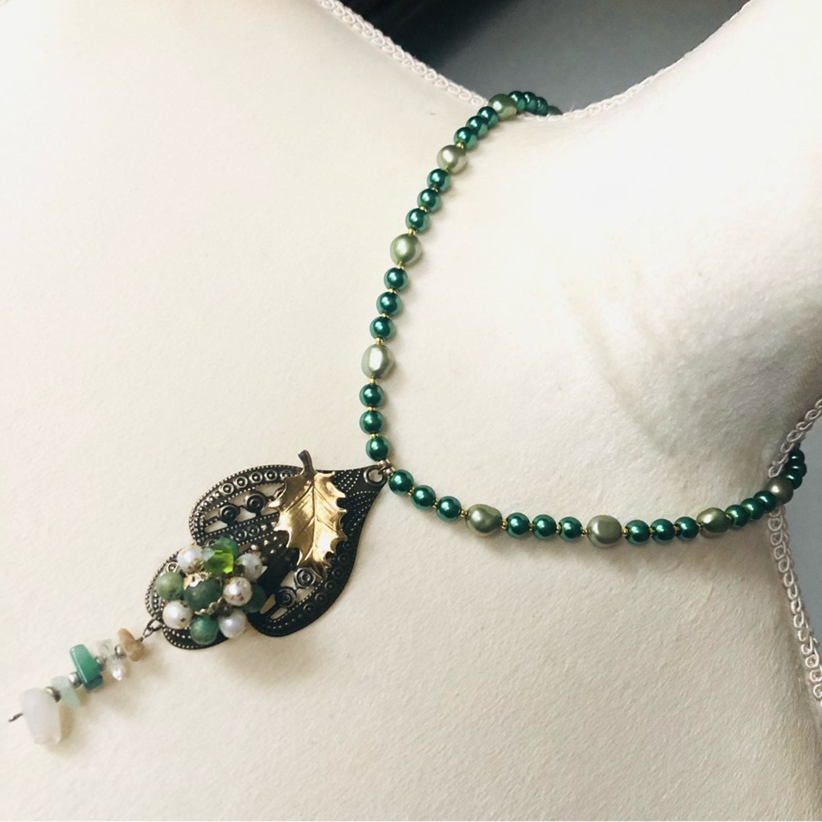 Handmade Handcrafted repurpose sage freshwater Pearl necklace Size ONE SIZE - 1 Thumbnail