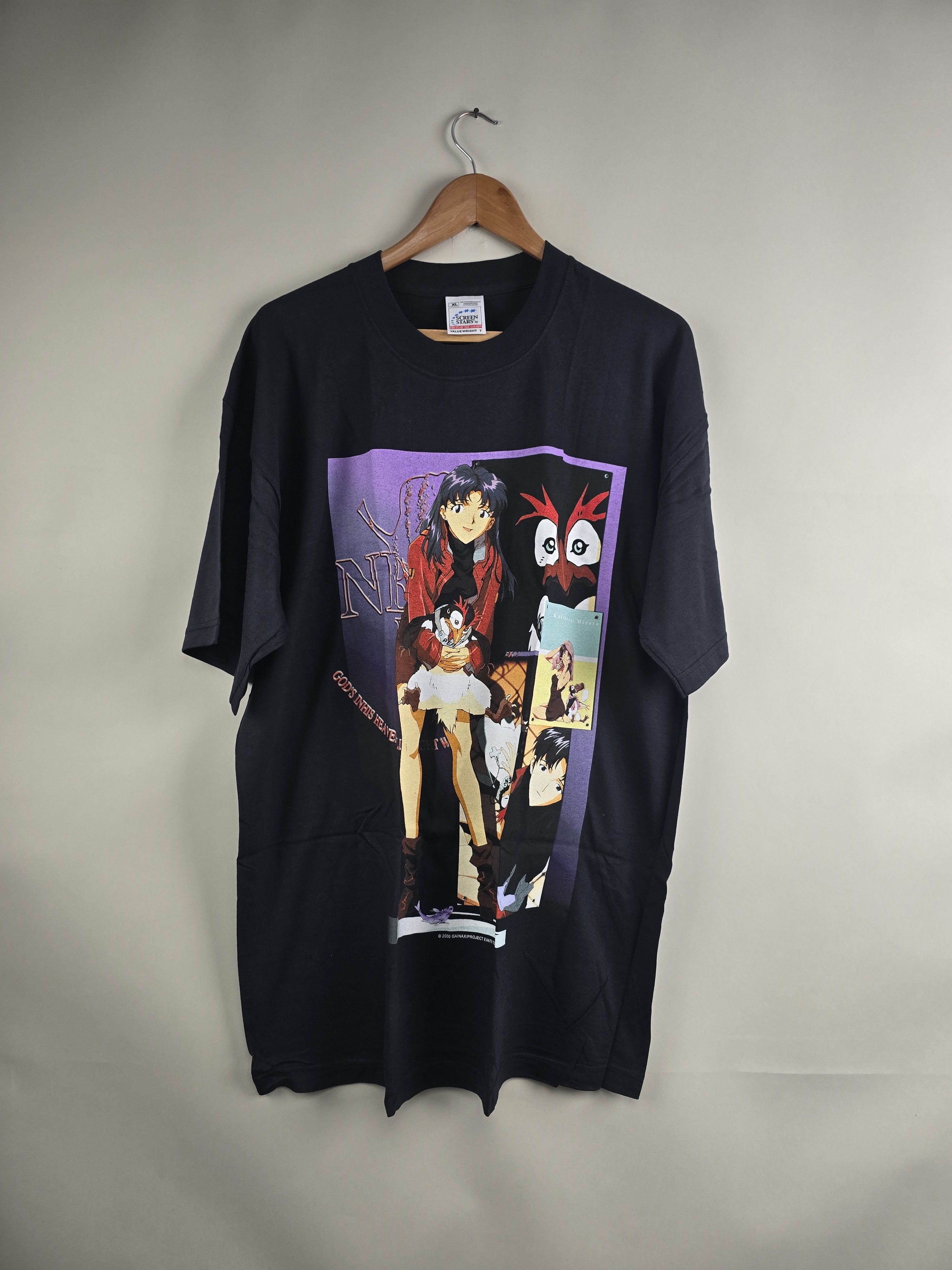 Image of Anima x Movie 2000 Evangelion Misato Vintage Screen Stars Anime Tee XL in Black, Men's