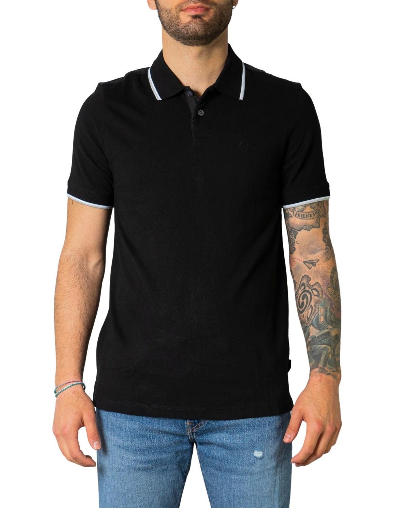 image of Armani Exchange Button-Fastening Polo Shirt in Black, Men's (Size 2XL)