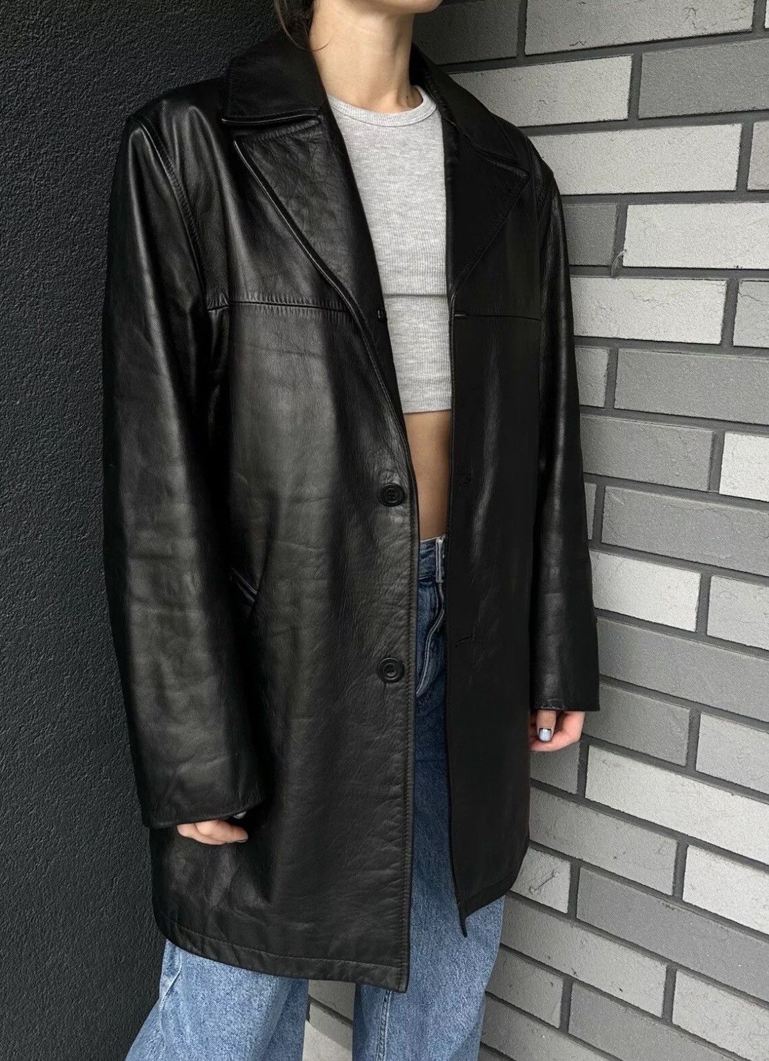 Vintage × Zara Vintage ZARA man oversized Leather Jacket Coat Black Size L Size US L / EU 52-54 / 3 - 6 Thumbnail