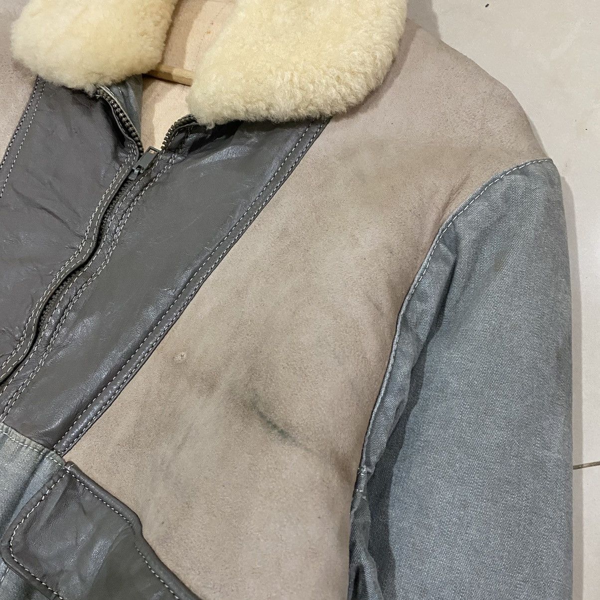 Vintage 🔥VINTAGE LAMBSKIN PATCHWORK SHEARLING LEATHER PART JACKET Size US L / EU 52-54 / 3 - 15 Thumbnail