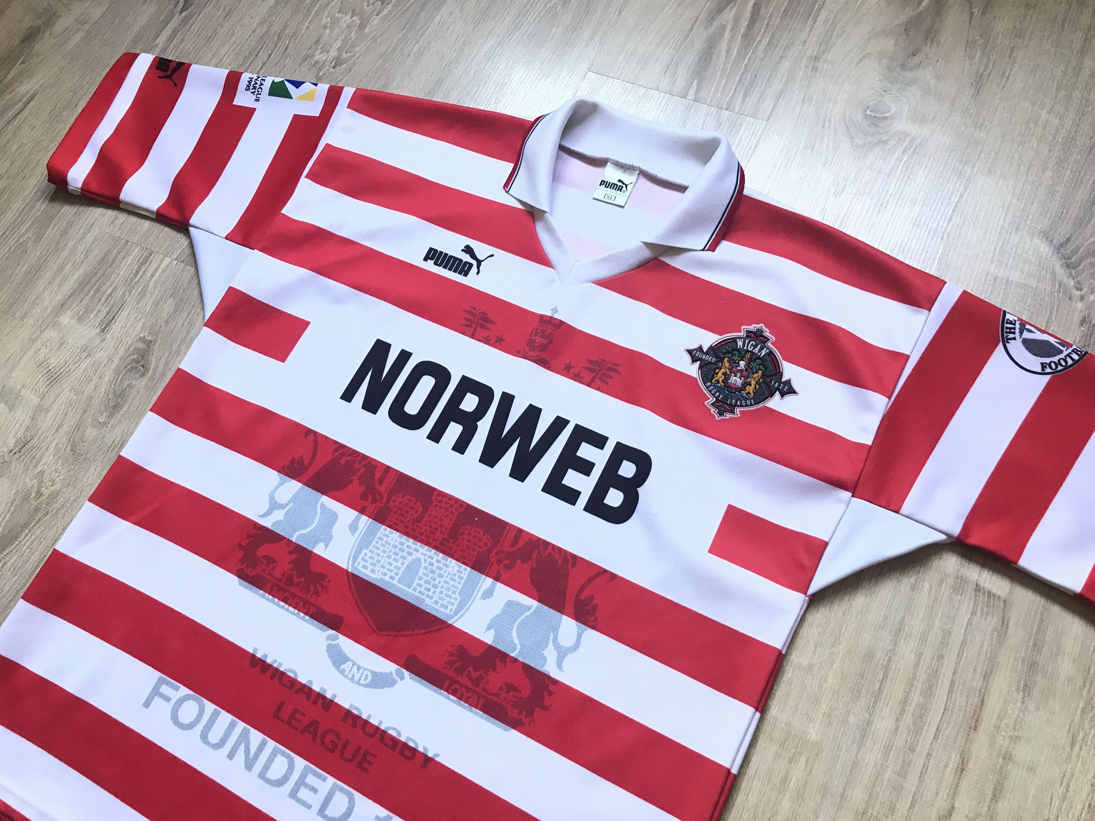 Puma × Vintage Puma Wigan 1995 Rugby Centenary Striped Jersey Size US XL / EU 56 / 4 - 3 Thumbnail