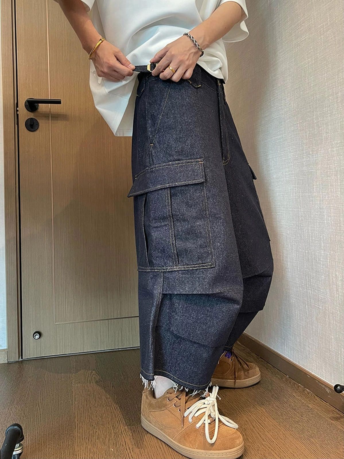 Vintage Dark Denim Baggy Cargo Jeans Size US 32 / EU 48 - 5 Thumbnail