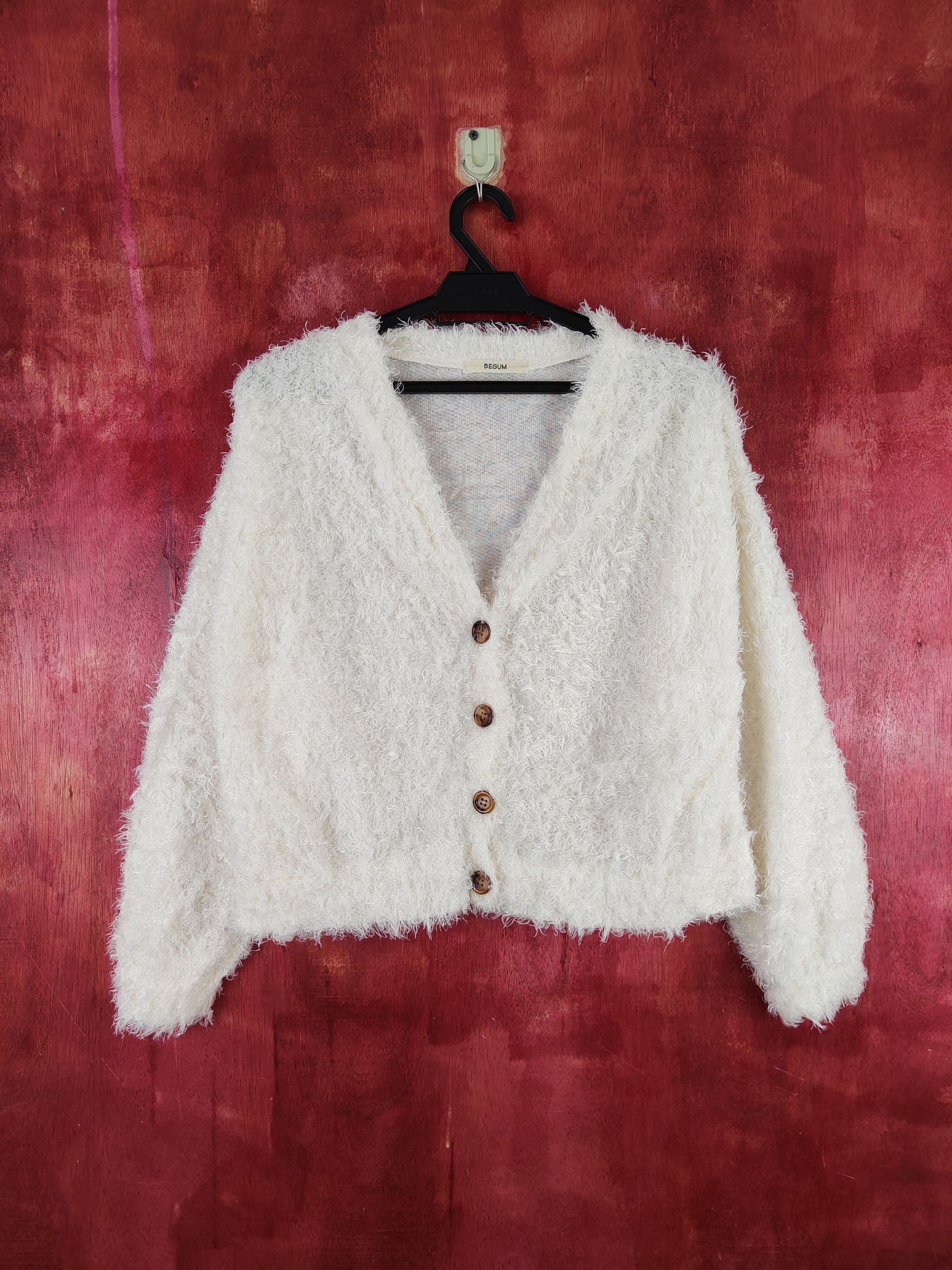 Homespun Knitwear × Japanese Brand Begum Ivory Shag Shaggy Fur Mohair Knitwear Cardigan #S2035 Size M / US 6-8 / IT 42-44 - 1 Thumbnail