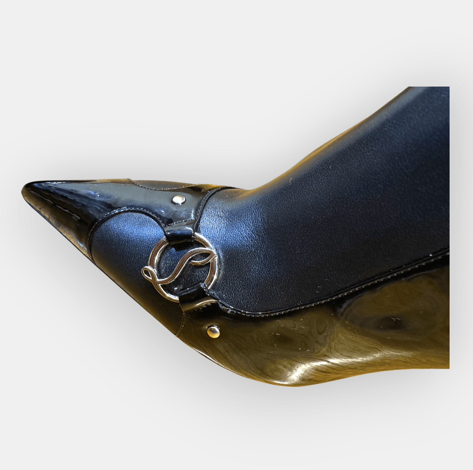 Christian Louboutin CL In The 90s Botta 80 Black Patent Leather Boots Size US 7.5 / IT 37.5 - 7 Thumbnail