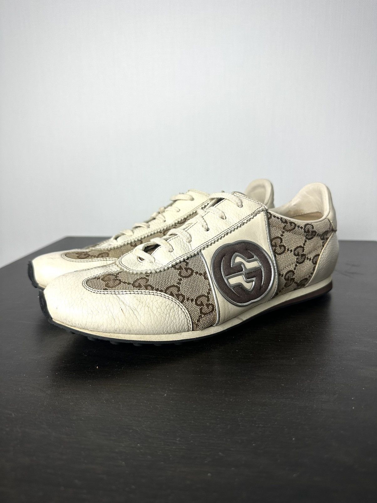 Gucci Gucci Sneakers GG Monogram Leather Canvas Beige US 6.5 Size US 6.5 / IT 36.5 - 2 Thumbnail