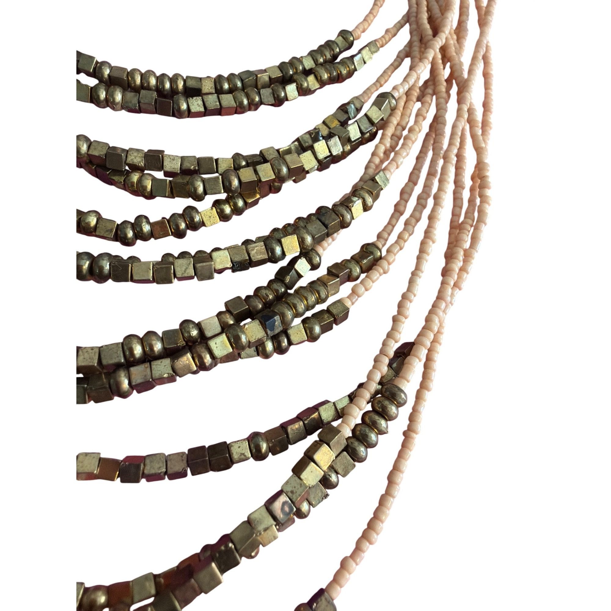 Other Vintage Multi Strand Beaded Necklace Peach Antique Gold Tone Size ONE SIZE - 2 Thumbnail