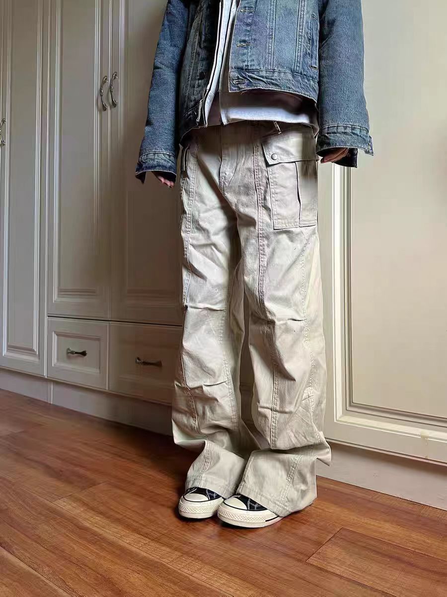 Jean White Multi-pocket Wide Leg Cargo Pants Size US 34 / EU 50 - 2 Thumbnail
