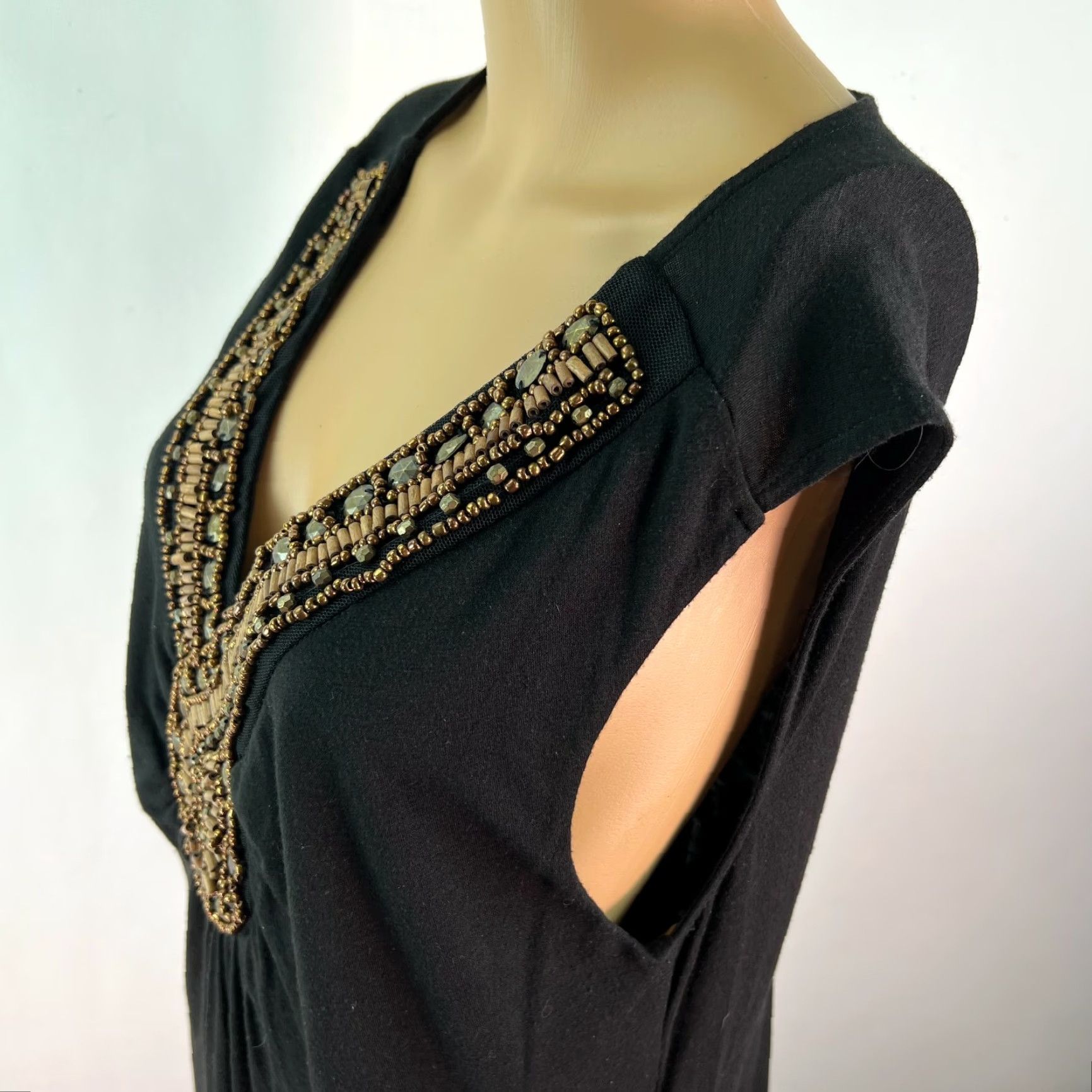 Faded Glory VINTAGE Faded Glory Womens Beaded Empire Waist V Neck Black Maxi Dress 1X Size Size XL / US 12-14 / IT 48-50 - 6 Thumbnail