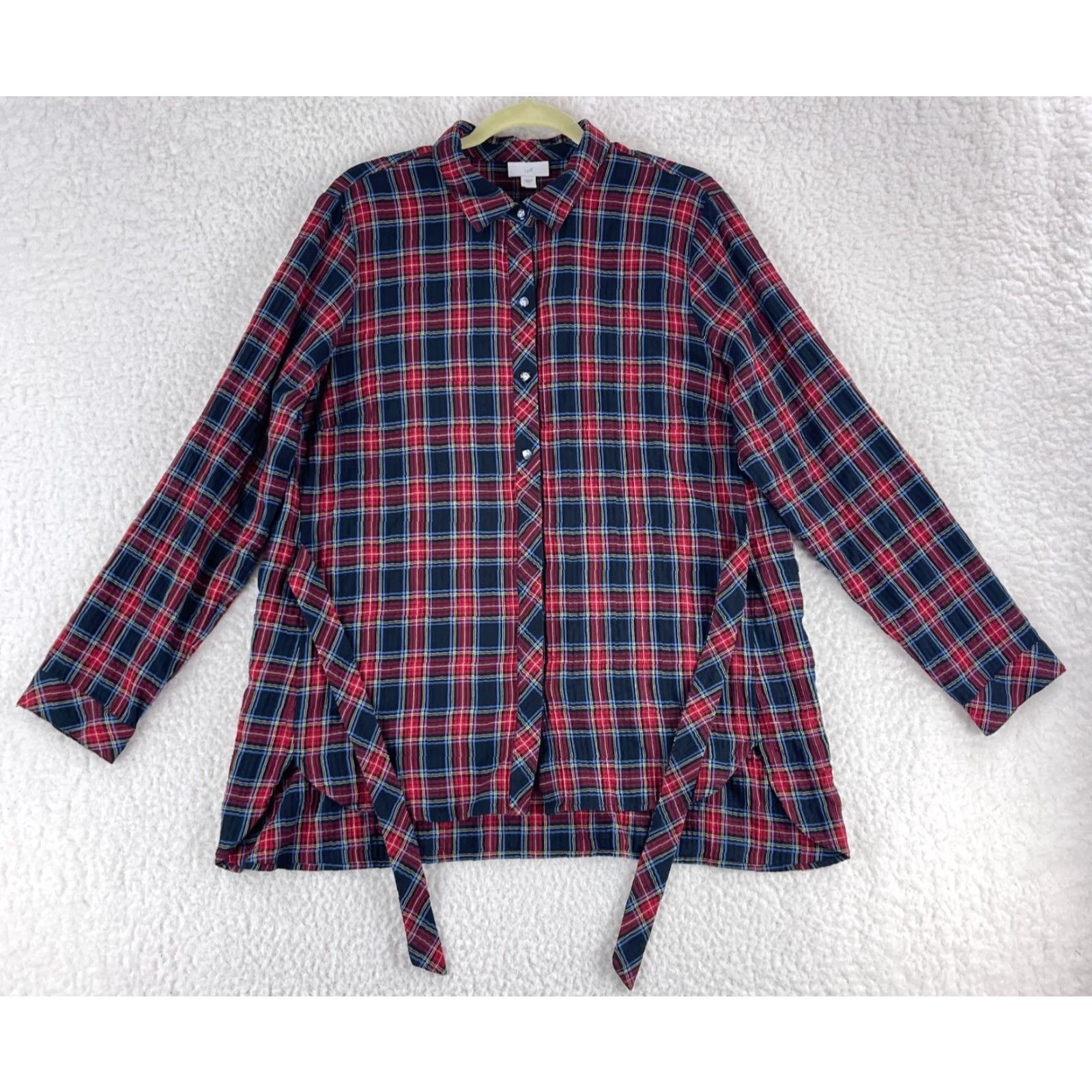 J. Jill J. Jill Red Plaid Button-Up Shirt Womens Large Long Sleeve Collared Country Casual Wear Size L / US 10 / IT 46 - 2 Thumbnail