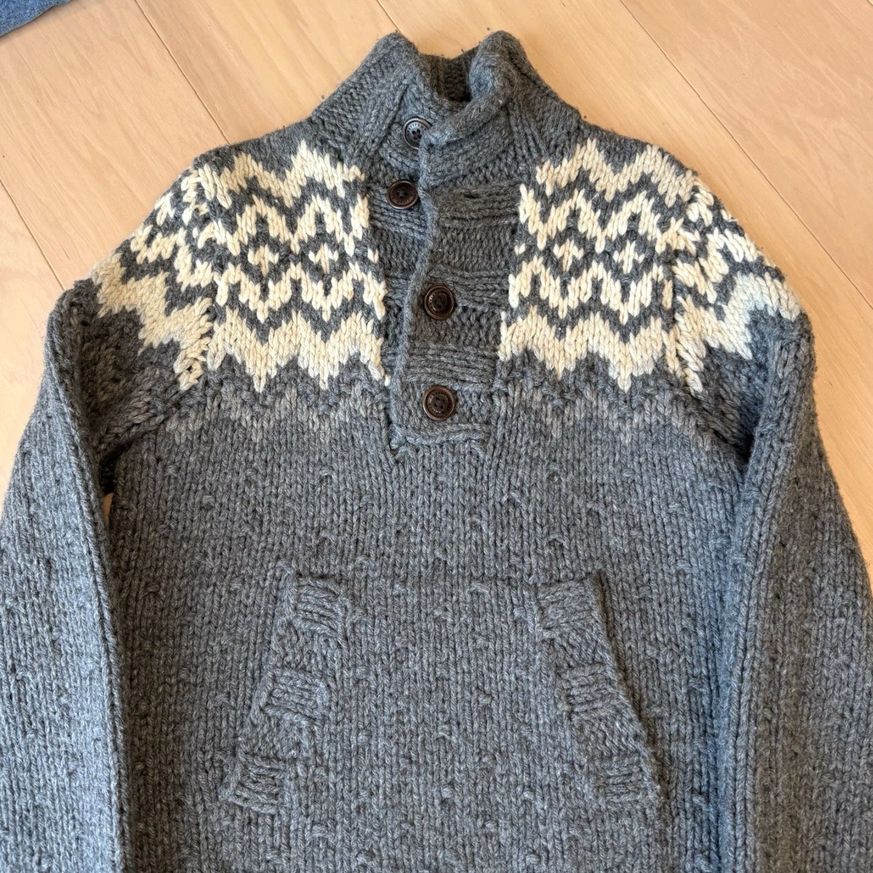 Abercrombie & Fitch VINTAGE Abercrombie & Fitch Sweater Medium Gray Fair Isle Nordic Wool Pullover Size US M / EU 48-50 / 2 - 4 Thumbnail