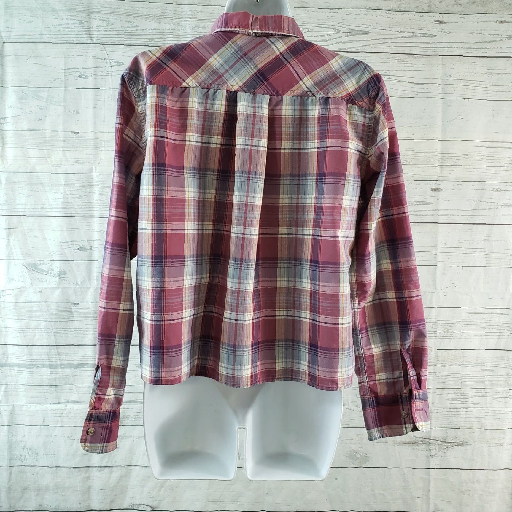 Eddie Bauer Eddie Bauer Womens Button Front Shirt M Gray Purple Plaid Long Sleeve Cotton Blend Casual Size M / US 6-8 / IT 42-44 - 4 Thumbnail