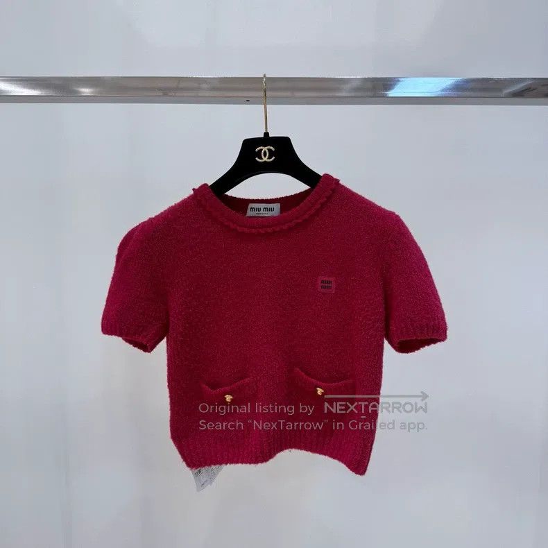 Miu Miu Miu Miu 40 Red short-sleeved knitted wool top Size M / US 6-8 / IT 42-44 - 2 Thumbnail