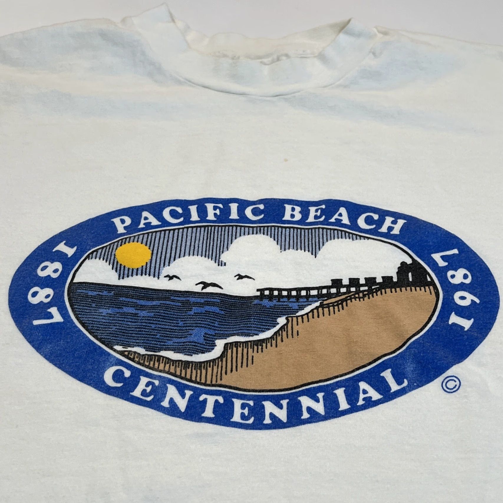Hanes VINTAGE Pacific Beach Centennial T Shirt Men’s XL White 1987 Graphic Tee Hanes Single Stitch California Mens Size US XL / EU 56 / 4 - 2 Thumbnail