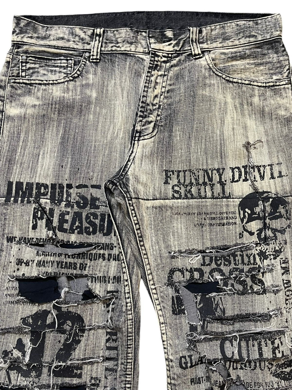 If Six Was Nine Vintage Japanese Brand Punk Skull Distressed Wide Leg Jeans Size US 34 / EU 50 - 4 Thumbnail