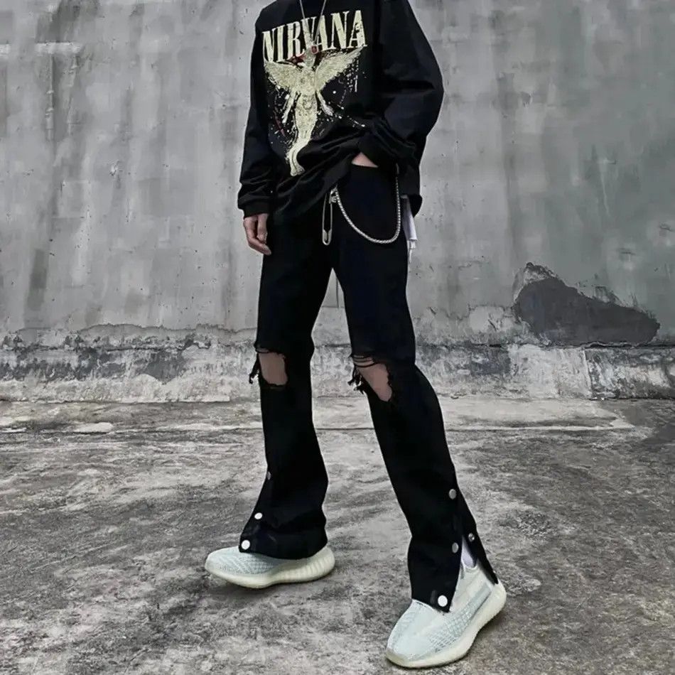 Japanese Brand Ripped Jeans Men Streetwear Black Hole Denim Pants Size US 32 / EU 48 - 3 Thumbnail