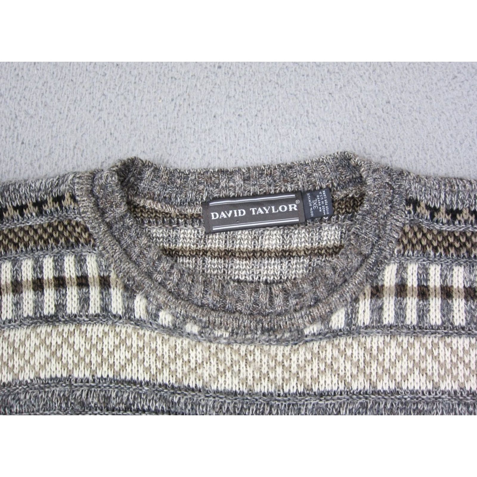 Vintage VINTAGE David Taylor Sweater 3XL XXXL Gray Striped Pullover Made in USA Mens Size US XXL / EU 58 / 5 - 3 Thumbnail