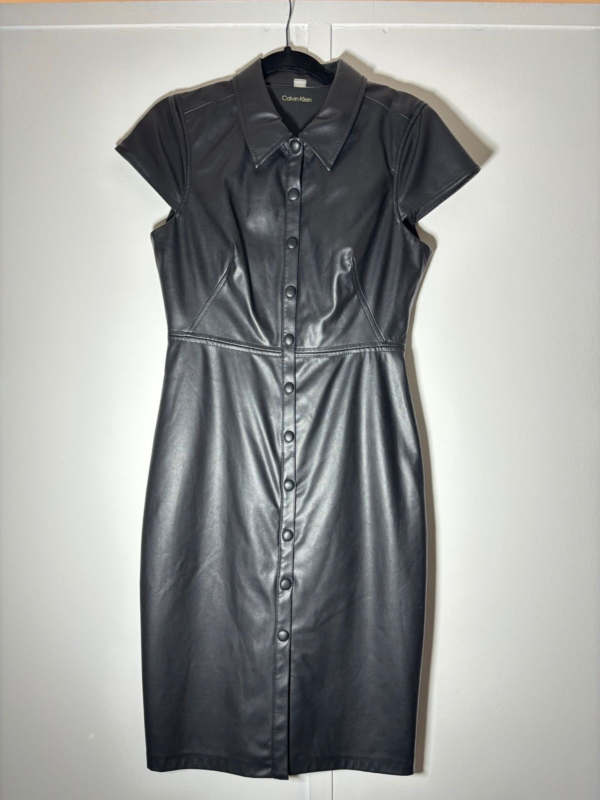 Calvin Klein Calvin Klein Black Pleather Button Up Dress Size M / US 6-8 / IT 42-44 - 1 Thumbnail