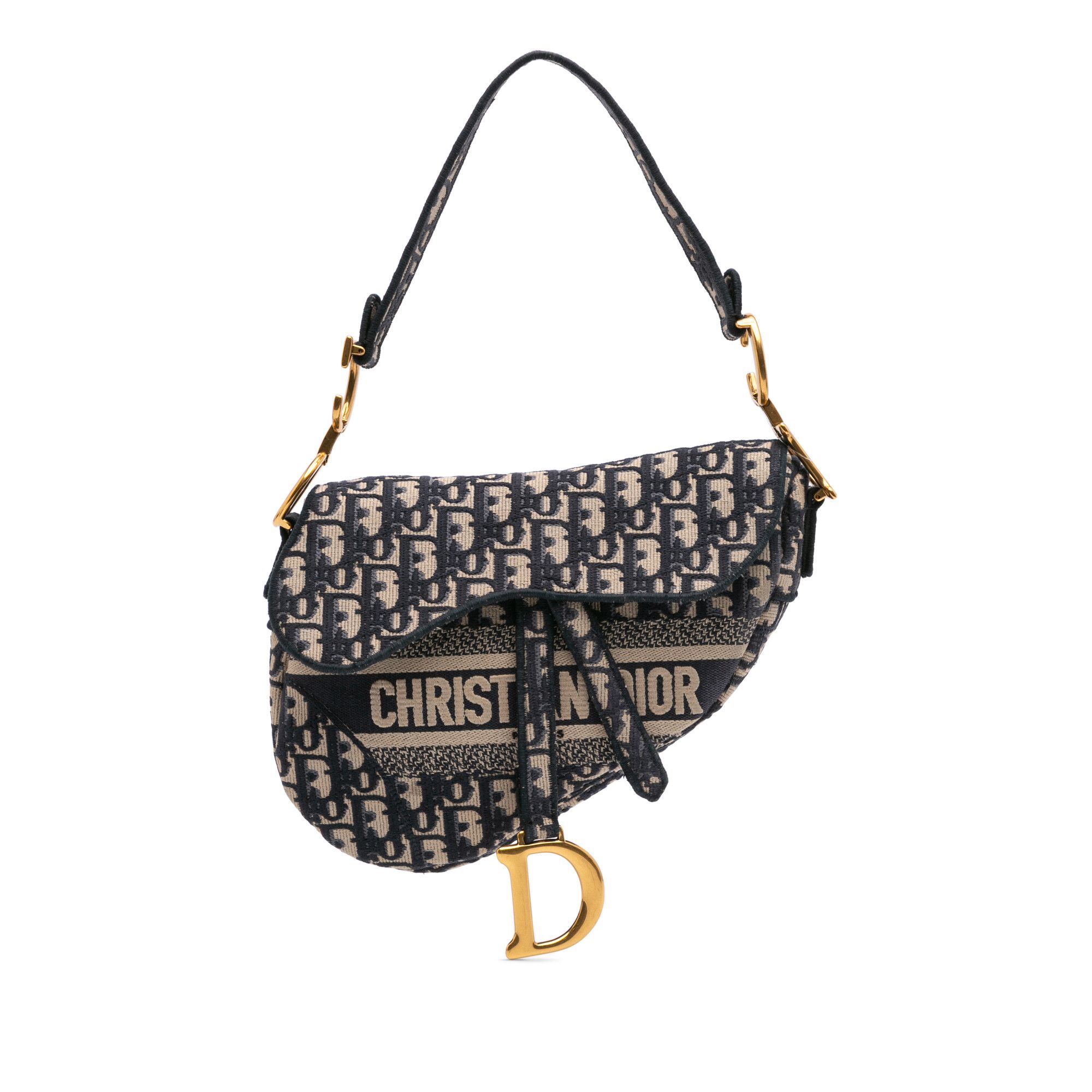 Dior Oblique Embroidered Canvas Saddle Bag in Blue, Women's